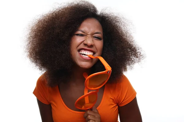 Mooie Afro Amerikaanse Vrouw Glazen — Stockfoto