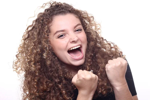 Hermosa Chica Caucásica Está Celebrando —  Fotos de Stock