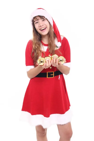 Schöne Teenager Mädchen Mit Weihnachtskugeln — Stockfoto