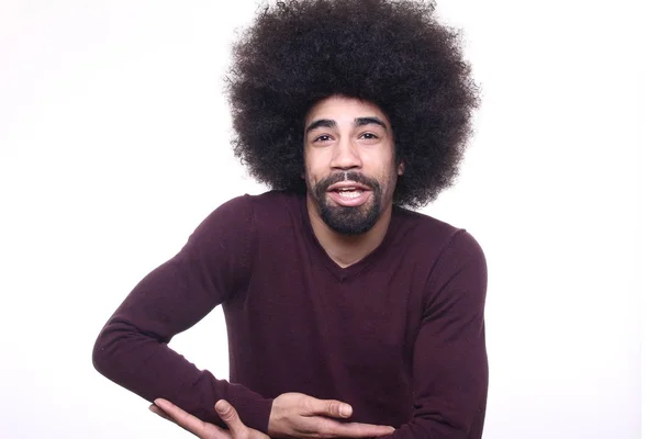 Happy Black Man Big Hair — Stock Photo, Image