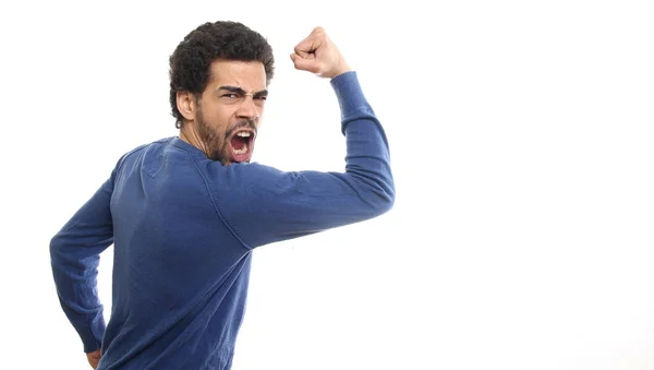 Gritando Hombre Negro Sobre Fondo Blanco — Foto de Stock