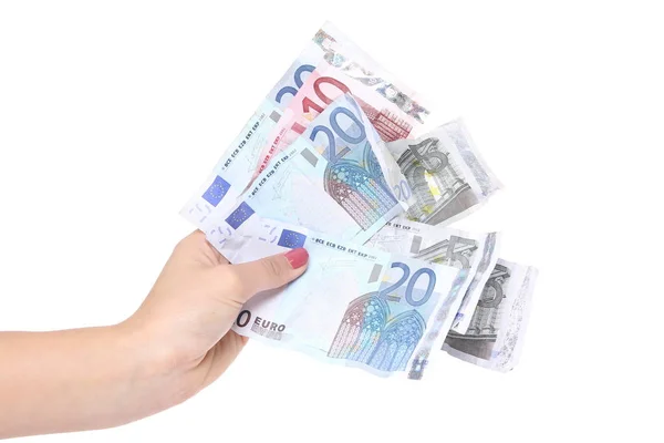 Une Femme Tient Main Des Billets Euros — Photo