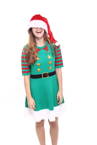 Vacker Tonårsflicka Jul Kläder — Stockfoto
