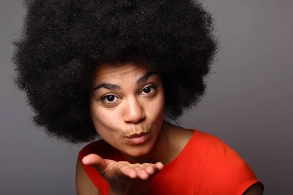 Beautiful Afro American Woman Showing Air Kiss — Stock Photo, Image