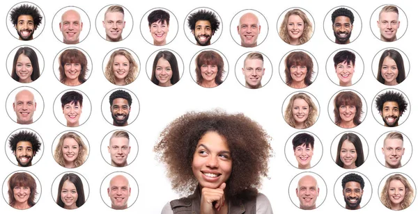 微笑的非洲裔美国妇女背景的图标与人脸 — 图库照片
