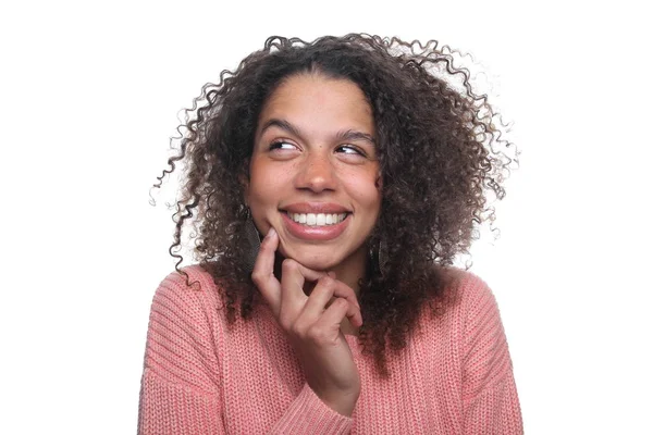 Mujer Negra Feliz Sobre Fondo Blanco — Foto de Stock