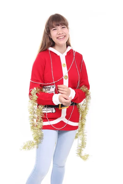 Krásné Dospívající Dívka Vánoční Dekorace — Stock fotografie