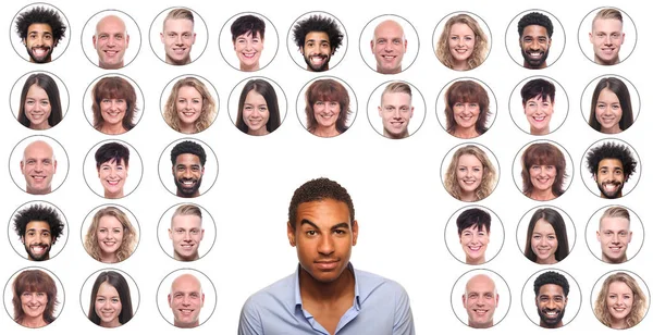 Afro Americký Muž Překvapen Pozadí Ikon Lidmi Tváří — Stock fotografie
