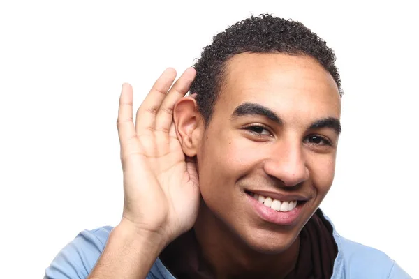 Homem Negro Está Ouvir Algo — Fotografia de Stock