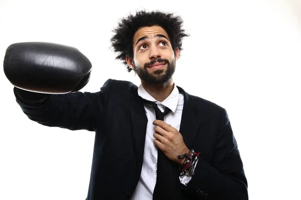 Schwarzer Mann Mit Boxhandschuh — Stockfoto