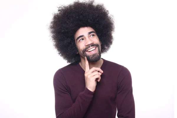 Boldog Fekete Ember Nagy Hajjal — Stock Fotó
