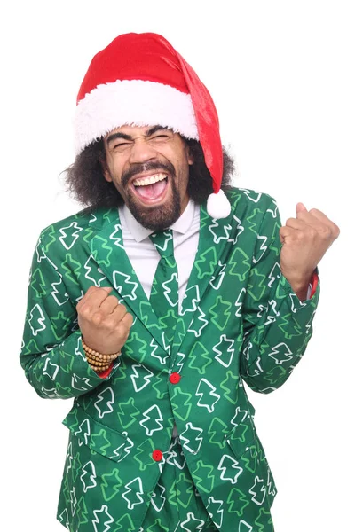 Щасливий Чорний Чоловік Різдвяному Одязі — стокове фото
