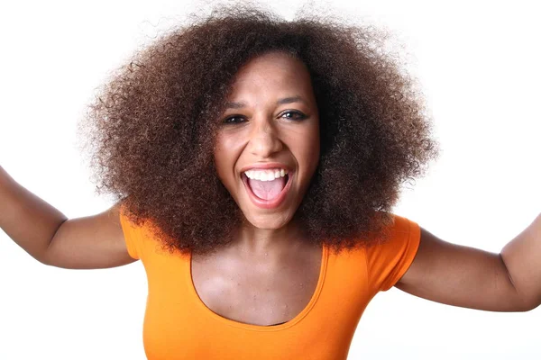 Hermosa Mujer Afro Americana Sonríe — Foto de Stock