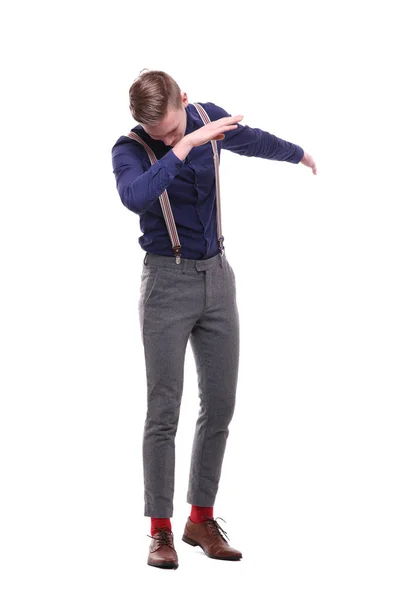 Caucasian Young Man Gesticulating Hands — Stock Photo, Image