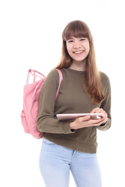 Bella Ragazza Della Scuola Adolescente Con Tablet — Foto Stock