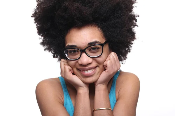 Hermosa Mujer Afro Americana Sonríe — Foto de Stock