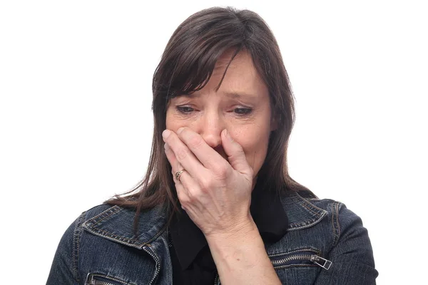 Old Caucasian Woman Crying — Stock Photo, Image