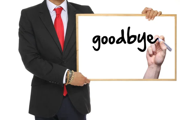Biznesmen Trzyma Tablica Napisem Goodbye — Zdjęcie stockowe