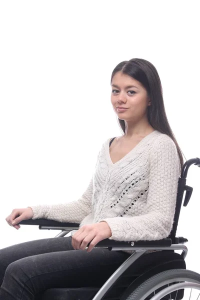 Uśmiechnięte Młode Asian Kobieta Wózku Inwalidzkim — Zdjęcie stockowe