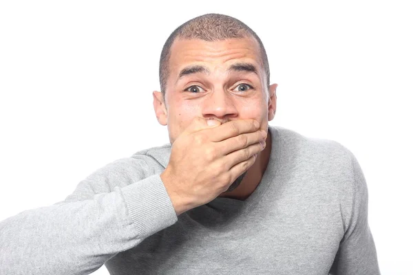 Black Man Covering His Mouth — Stock Photo, Image