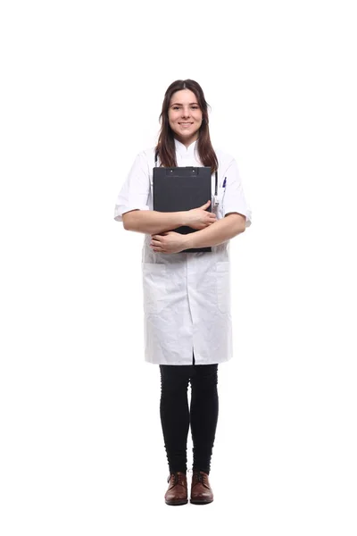 Caucasian Female Doctor Medical Uniform Stethoscope Clipboard — Stock Photo, Image