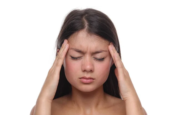 年轻的亚洲女人感到头部疼痛 — 图库照片