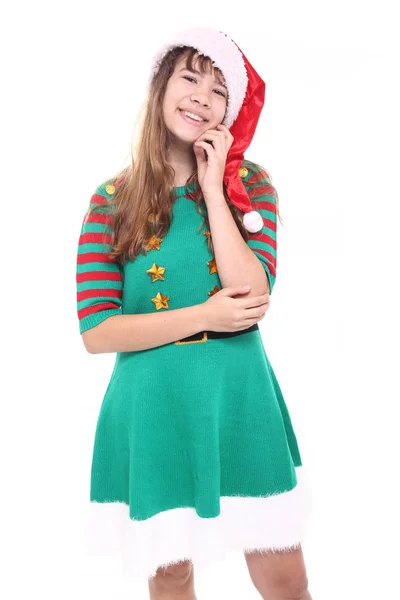 Vacker Tonårsflicka Jul Kläder — Stockfoto