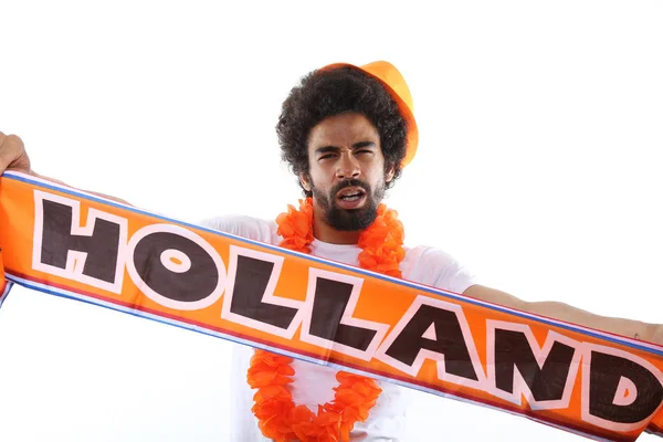 Sportfan Mit Hollandschal Auf Weißem Hintergrund — Stockfoto