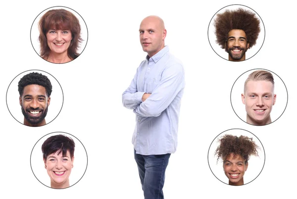 Homem Careca Conjunto Pessoas Inter Raciais — Fotografia de Stock