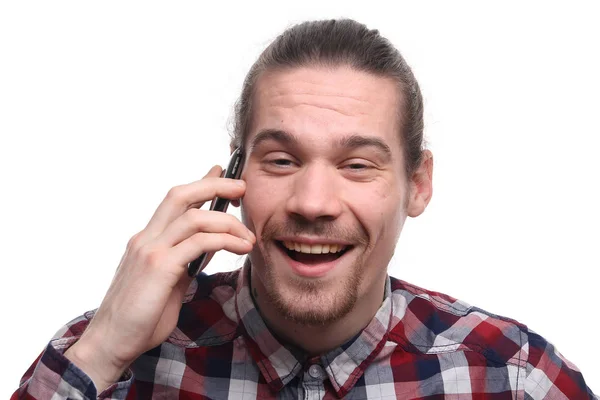Beyaz Adam Cep Telefonu Konuşuyor — Stok fotoğraf