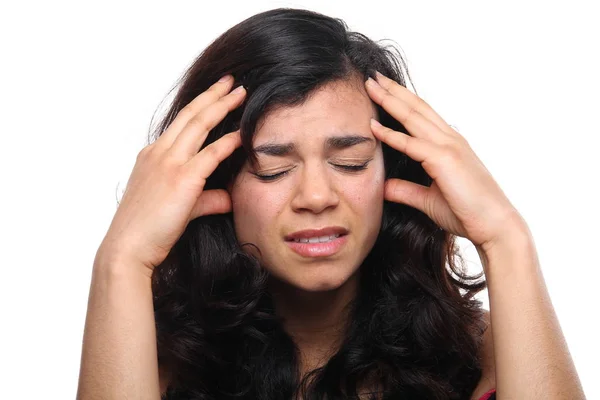 Mooie Afro Amerikaanse Vrouw Hoofdpijn Gevoel — Stockfoto