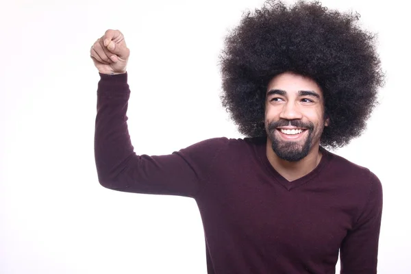 Happy black man on white background