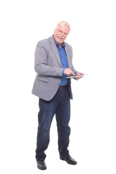 Yaşlı Beyaz Adam Tablet Kullanma — Stok fotoğraf