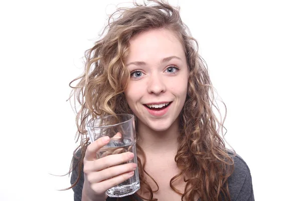 Beautiful Caucasian Girl Drinking Water — Stock Photo, Image