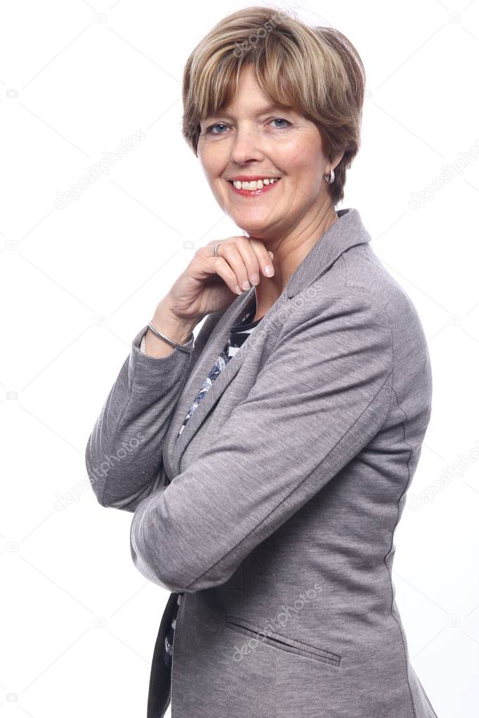 Old caucasian woman is smiling