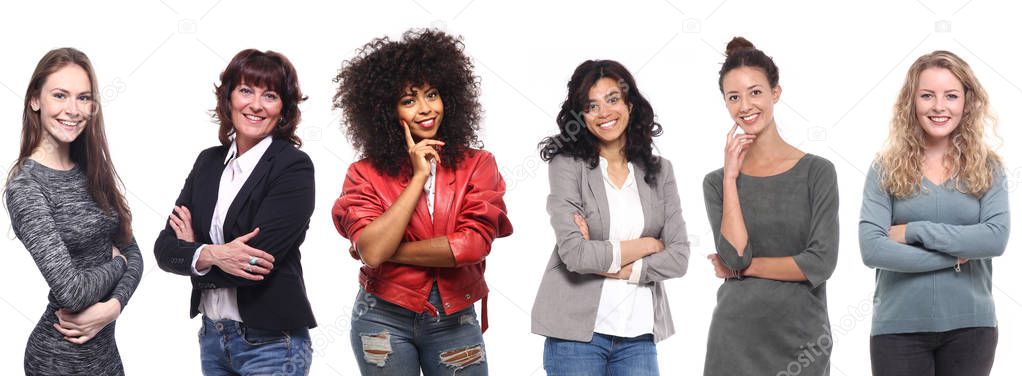 Interracial woman on white background