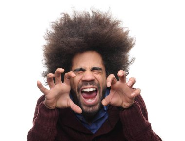 Kabarık saçlı zenci adam çığlık 