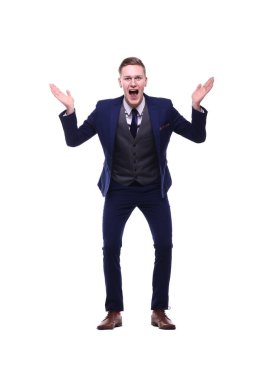 Beyaz genç adam elleriyle gesticulating