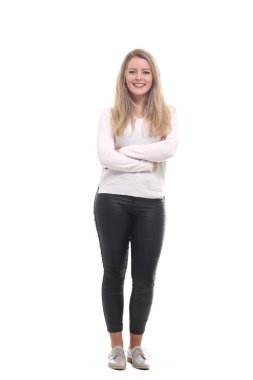 Güzel sarışın kıvırcık kız beyaz arka plan üzerinde