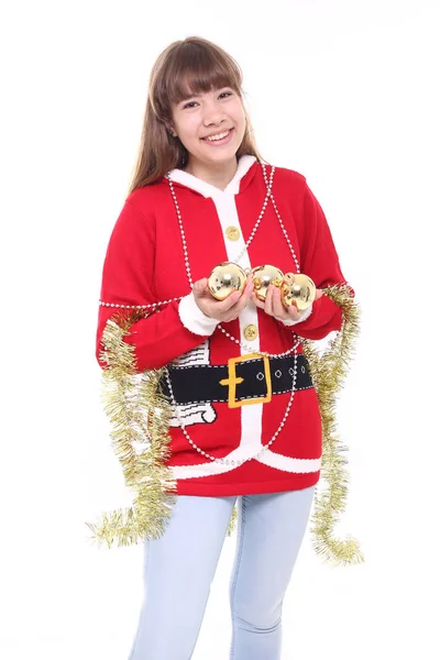 Όμορφο Κορίτσι Εφηβικής Χριστουγεννιάτικα Στολίδια Και Μπάλες — Φωτογραφία Αρχείου
