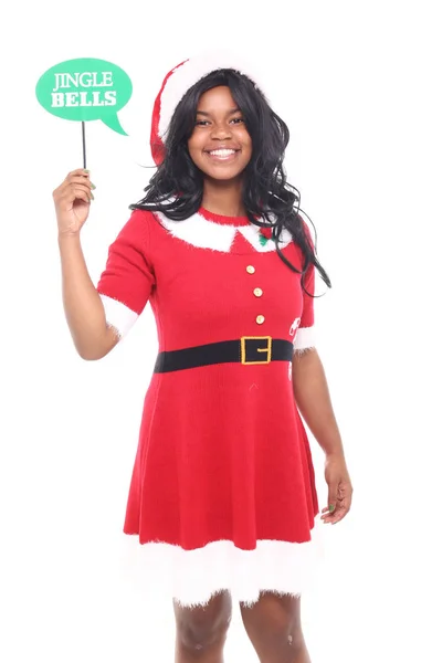 Szép Afro Amerikai Jingle Bells Jele — Stock Fotó