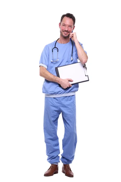 Médico Varón Con Uniforme Especial Con Estetoscopio Portapapeles —  Fotos de Stock