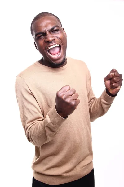 Gritando Preto Homem Posando — Fotografia de Stock