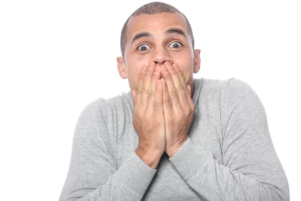 Hombre Negro Sorprendido Posando — Foto de Stock