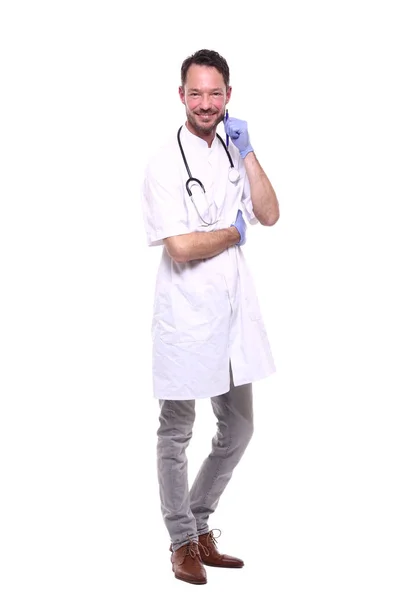 Médico Masculino Vestindo Uniforme Especial Com Estetoscópio — Fotografia de Stock