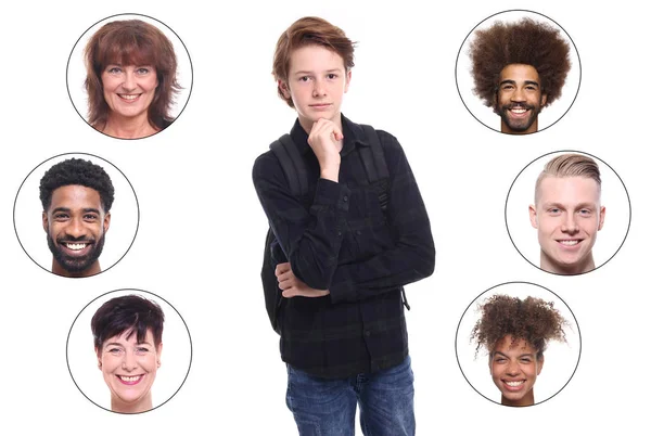 Jonge Jongen Student Set Van Interraciale Mensen — Stockfoto