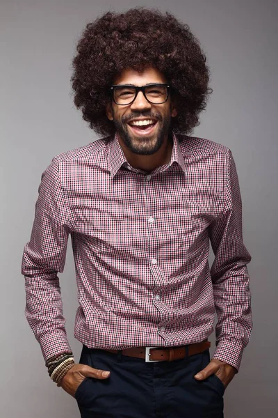 Happy black man on white background