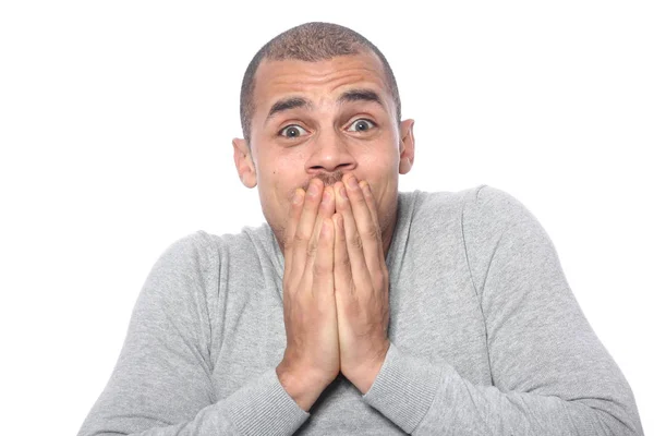 Scared Black Man Posing — Stock Photo, Image