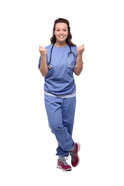 Médica Branca Uniforme Médico Com Estetoscópio — Fotografia de Stock