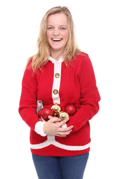 Mooi Meisje Met Kerstballen — Stockfoto